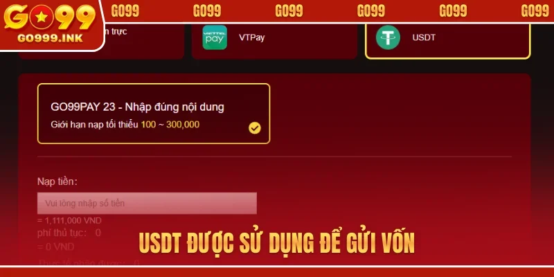 Nạp Tiền GO99 - Quy Trình Thanh Toán An Toàn, Thần Tốc 2 USDT được sử dụng để gửi vốn